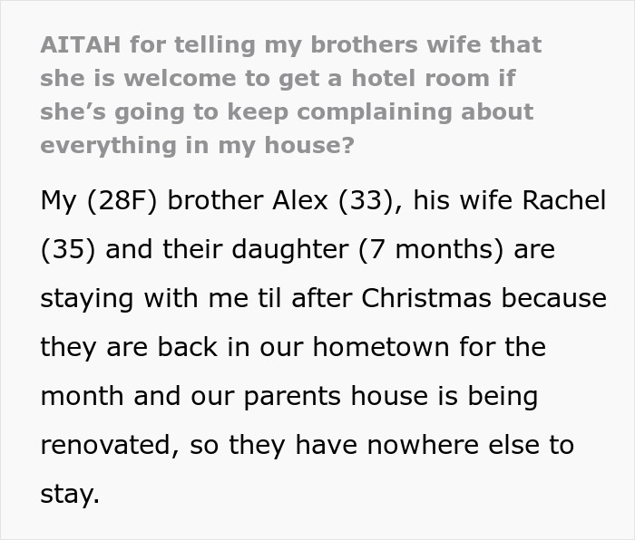 Woman welcomes brother’s family for a month while his wife complains about staying in her house. Woman welcomes brother’s family for a month while his wife complains about staying in her house.