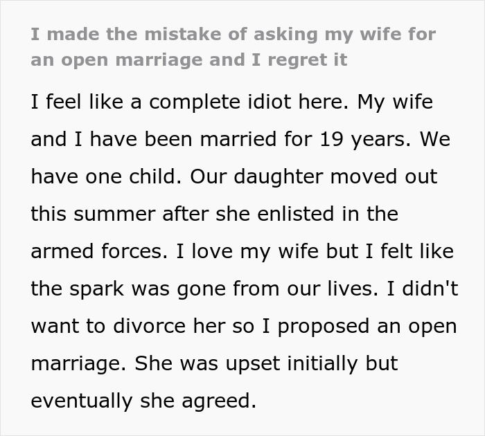 Man Wants An Open Marriage After 19 Years, Realizes His Mistake When He Sees Wife Thriving Man Wants An Open Marriage After 19 Years, Realizes His Mistake When He Sees Wife Thriving