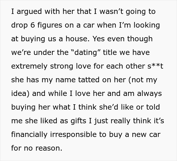 "I Was Being Cheap": GF Freaks Out After BF Refused To Buy Her A Tesla "I Was Being Cheap": GF Freaks Out After BF Refused To Buy Her A Tesla