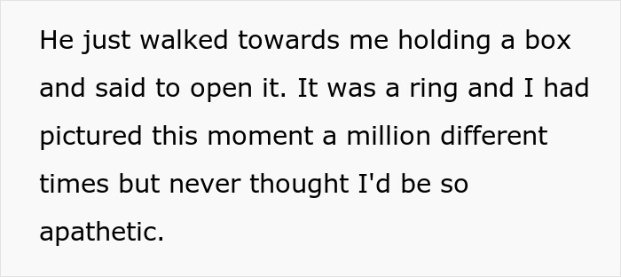 Man decides to finally propose after 30 years and 4 kids, partner reacts with an eye roll and apathy. Man decides to finally propose after 30 years and 4 kids, partner reacts with an eye roll and apathy.