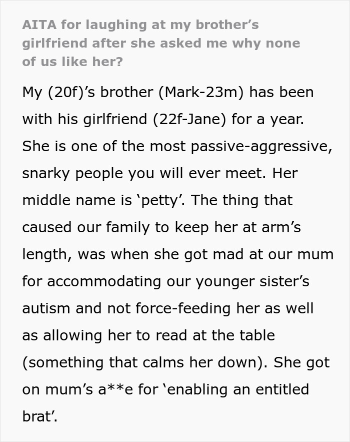 Woman Doesn’t Realize She’s Toxic, Gets Laughed At After Asking Why Her BF’s Family Doesn’t Like Her Woman Doesn’t Realize She’s Toxic, Gets Laughed At After Asking Why Her BF’s Family Doesn’t Like Her