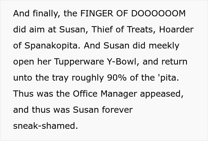 Woman, Notorious For Stealing Workers’ Snacks, Gets Brutally Shamed At Work Party Woman, Notorious For Stealing Workers’ Snacks, Gets Brutally Shamed At Work Party
