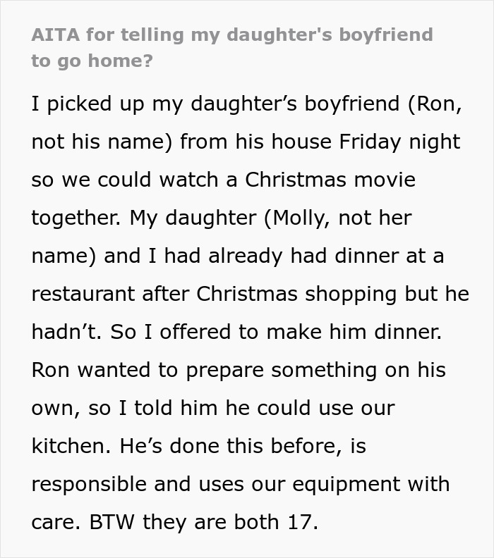 “Am I The Jerk For Telling My Daughter's Boyfriend To Go Home?”