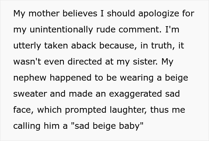 Woman Doesn’t Understand Why Her Sister Got So Heated Over Her Calling Her Kid A “Sad Beige Baby” Woman Doesn’t Understand Why Her Sister Got So Heated Over Her Calling Her Kid A “Sad Beige Baby”