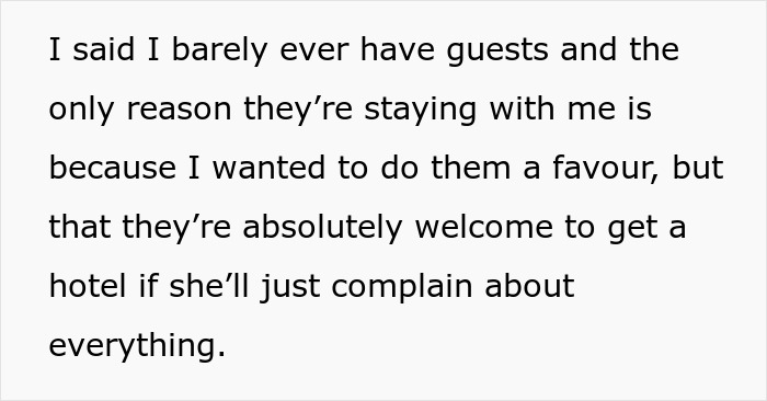 Text excerpt about a woman welcoming brother’s family for a month while his wife keeps complaining during the stay. Text excerpt about a woman welcoming brother’s family for a month while his wife keeps complaining during the stay.