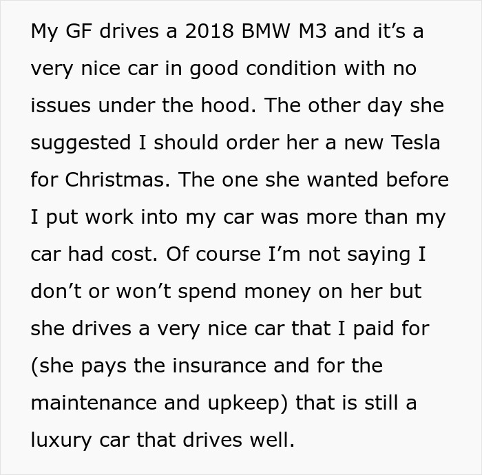 "I Was Being Cheap": GF Freaks Out After BF Refused To Buy Her A Tesla "I Was Being Cheap": GF Freaks Out After BF Refused To Buy Her A Tesla