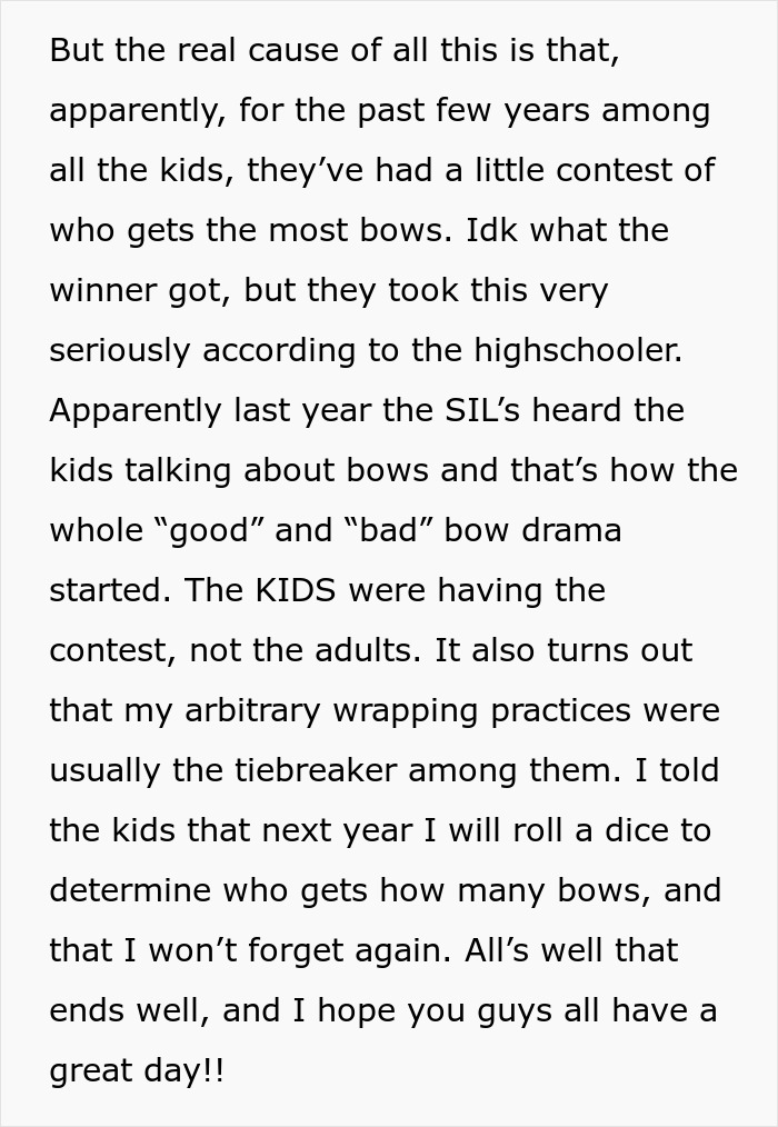 “No One Gets Bows This Year”: Woman Takes Petty Revenge On Entitled SILs “No One Gets Bows This Year”: Woman Takes Petty Revenge On Entitled SILs