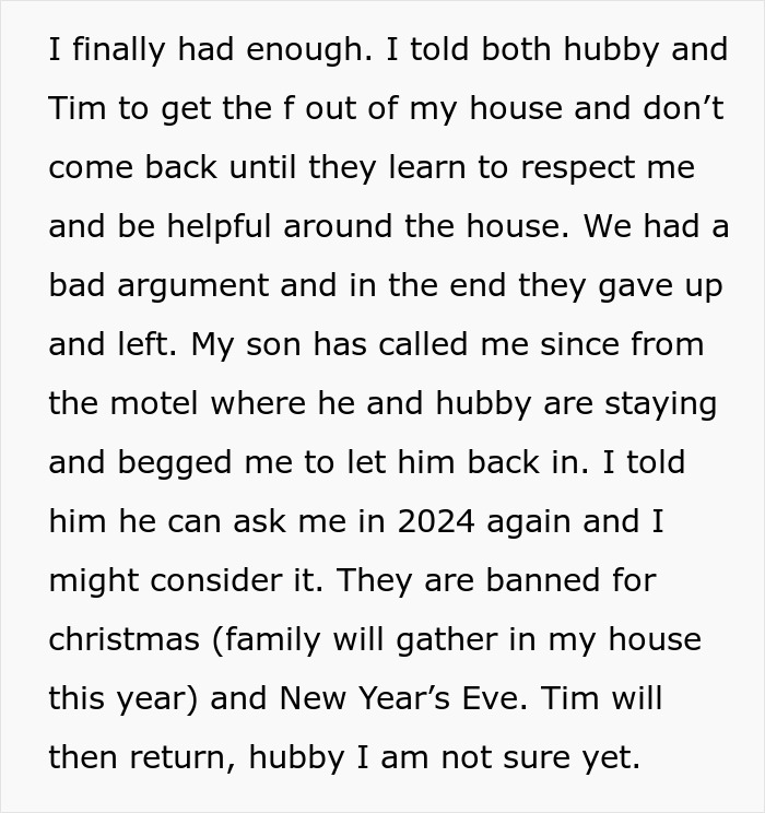 "Am I The Jerk For Throwing My Husband And My Son Out A Few Days Before Christmas?"