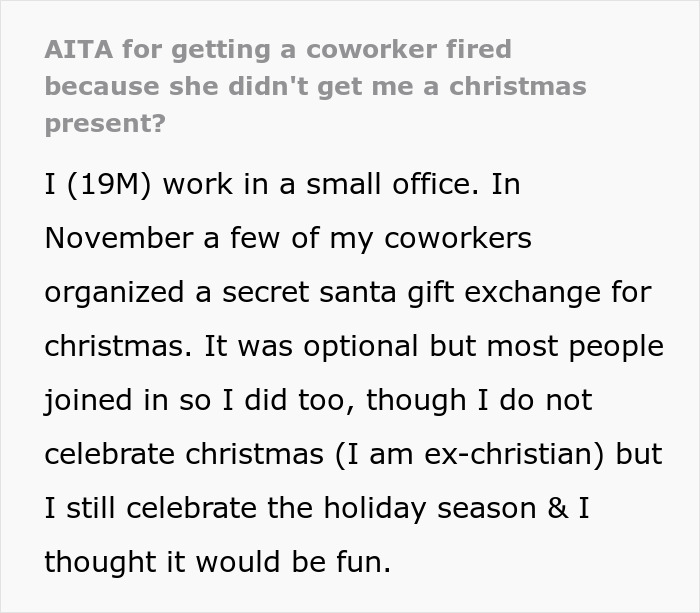 Man’s Uncomfortable Gift Exchange With Devout Christian Ends In Worker Getting Fired