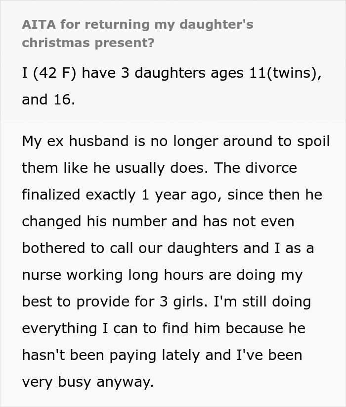 16 Y.O. In Tears After Single Mom Gets Her The Wrong Christmas Gift, Adds Insult To Injury 16 Y.O. In Tears After Single Mom Gets Her The Wrong Christmas Gift, Adds Insult To Injury