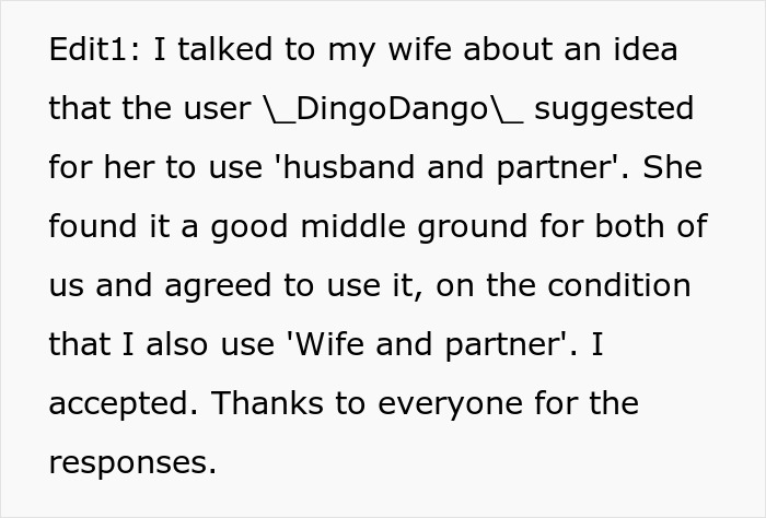 "[Am I The Jerk] For Wanting My Wife To Call Me 'Husband' Instead Of 'Partner'?"