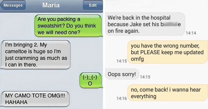 Text message screenshots showing funny autocorrect mistakes causing confusing and humorous conversations.