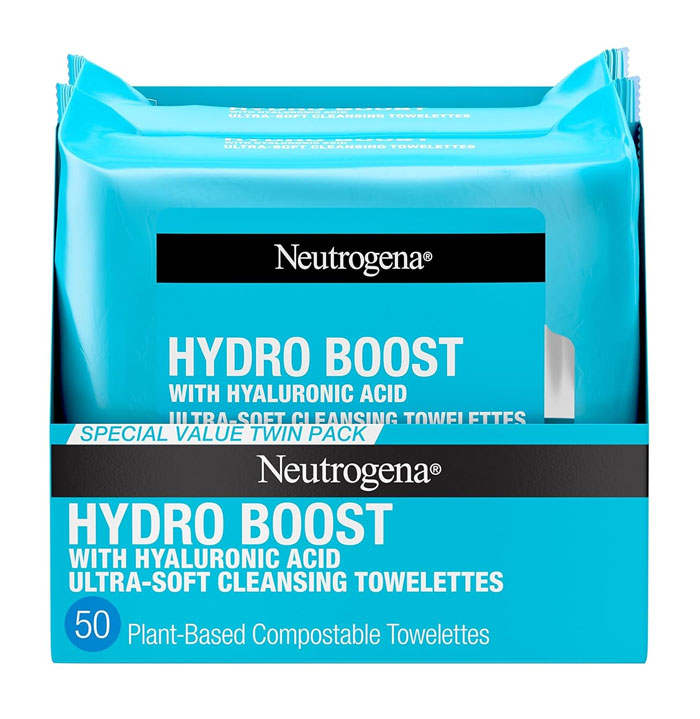Neutrogena Hydro Boost Facial Cleansing Towelettes: Your new go-to for a hydration boost and makeup removal. These plant-base wipes, packed with hyaluronic acid and triple-emollient blend, are the 24/7 skincare heroes you didn’t know you needed - melting makeup effortlessly and making skin feel seriously refreshed.