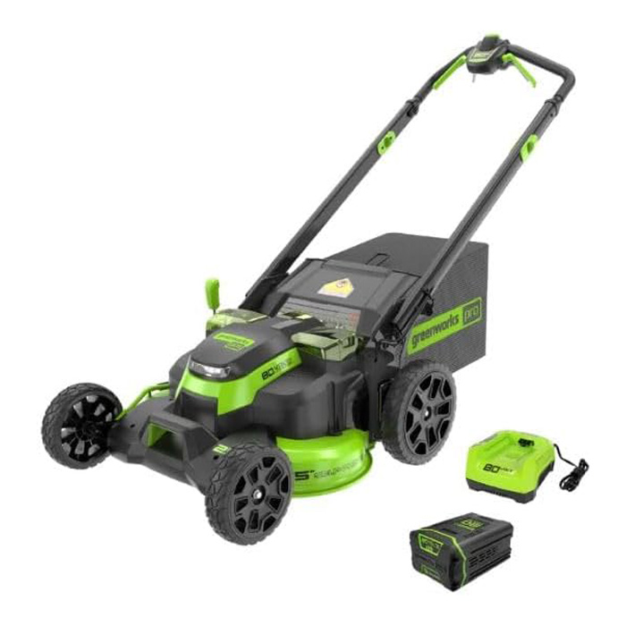 Grey and green lawn mower 