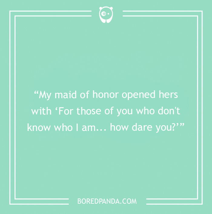 Best man speech jokes on a teal background with a funny quote about a maid of honor’s opening lines.