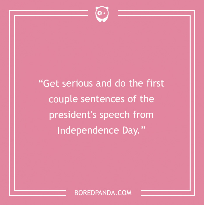 Pink background with a joke about starting a best man speech like a presidential Independence Day speech, related to best man speech jokes.