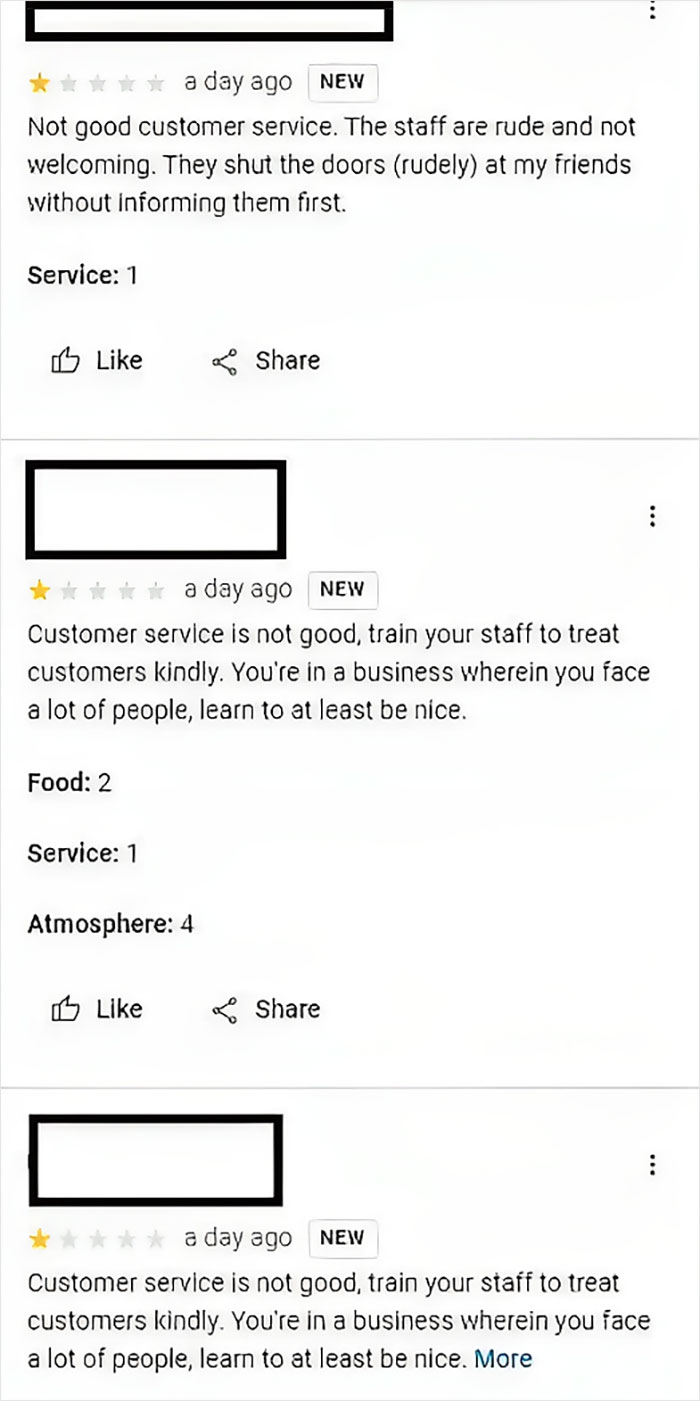 Customers Flood A Cafe With 1-Star Reviews Online, Receive Backlash After Owners Respond