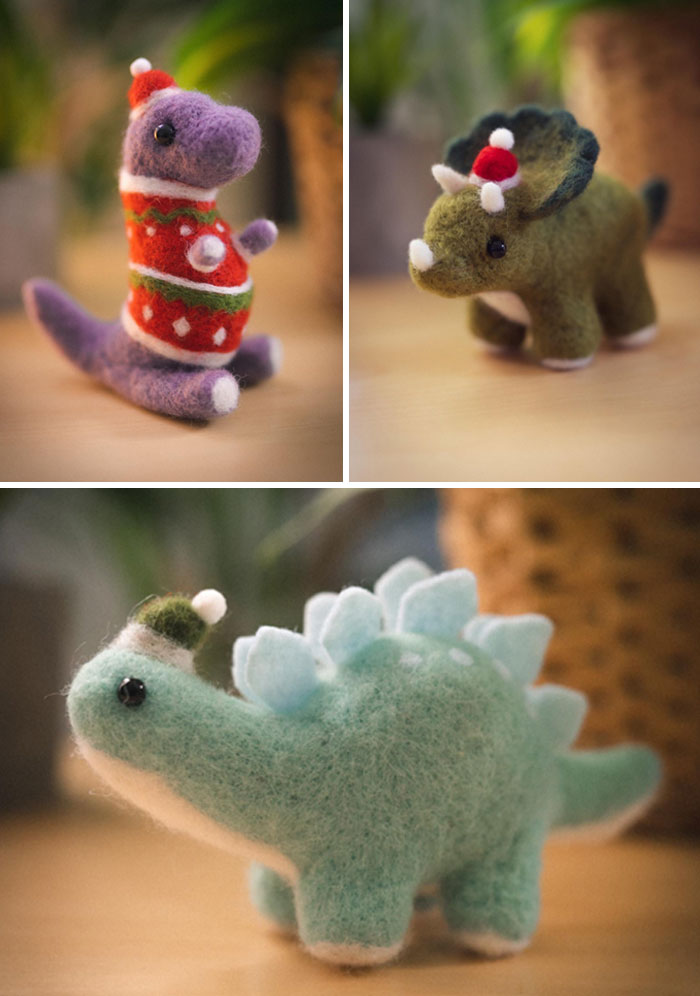 I Want To Share Some Little Dinosaurs I Crafted Last Christmas Using Needle Felting