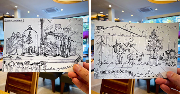 I Drew My Christmas Memories Using A Ball Pen, And Here Are 12 Of The Drawings