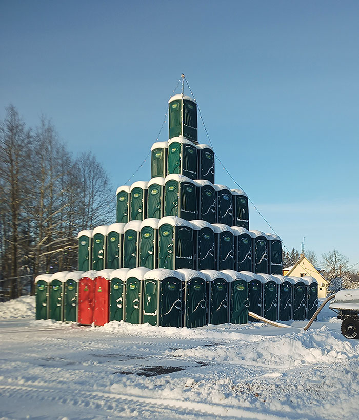 Christmas Tree Made Out Of Portable Toilets In Võru, Estonia