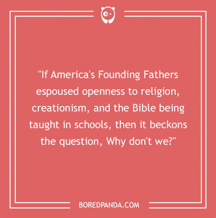 Quote on a red background about America's Founding Fathers' views on religion and creationism by Chuck Norris.