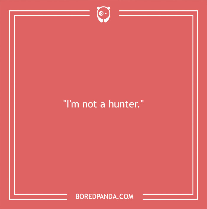 Red background with white text showing a Chuck Norris quote: "I'm not a hunter."