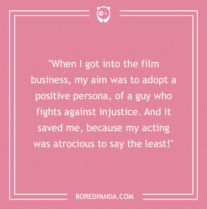 Chuck Norris quote on adopting a positive persona and fighting injustice, with a pink background and Bored Panda logo.