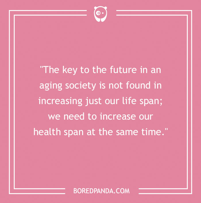 Inspirational quote about aging and health from Boredpanda.com on a pink background, related to Chuck Norris quotes.
