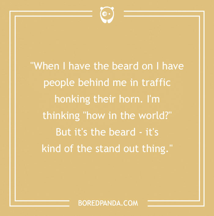 Text quote on a beige background from a Chuck Norris article, mentioning a beard standout in traffic.