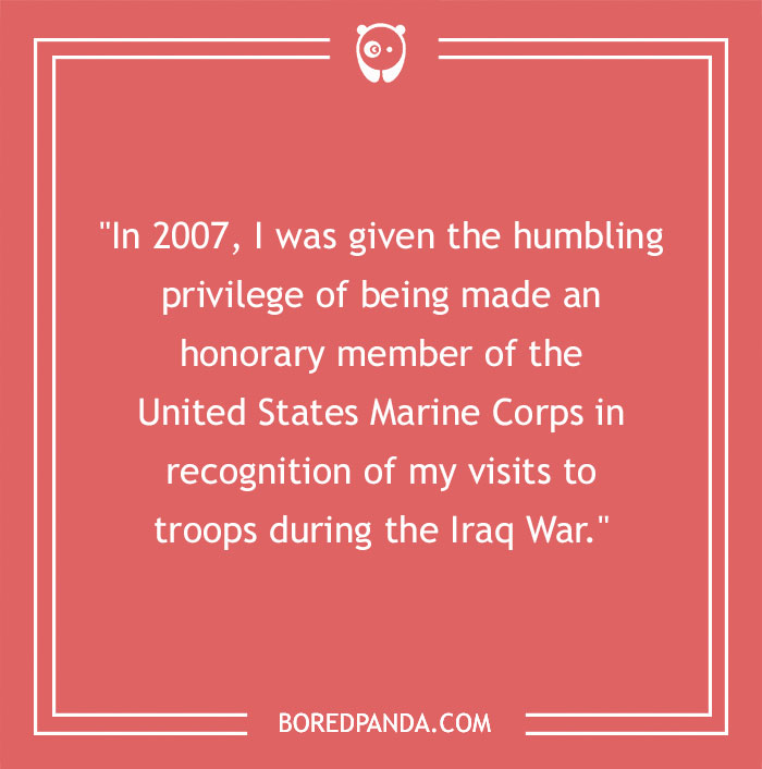 Chuck Norris quote on being an honorary US Marine Corps member for visits during Iraq War, dated 2007.