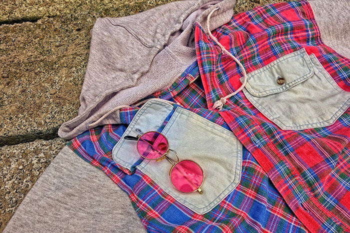 Colorful hoodie with sunglasses on it