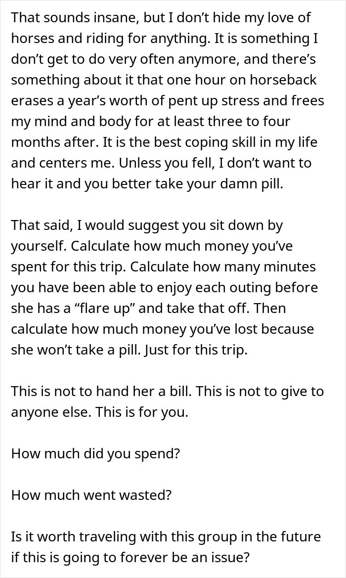 Woman Ruins A Trip After Conveniently "Forgetting" To Take Her Meds, Friend Loses It Woman Ruins A Trip After Conveniently "Forgetting" To Take Her Meds, Friend Loses It
