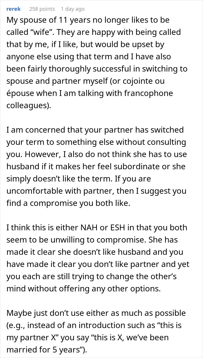 "[Am I The Jerk] For Wanting My Wife To Call Me 'Husband' Instead Of 'Partner'?"