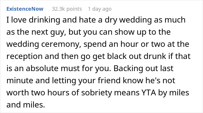 “Am I The Jerk For Last Minute Declining To Go To A Friend’s Dry Wedding On New Year’s Eve?” “Am I The Jerk For Last Minute Declining To Go To A Friend’s Dry Wedding On New Year’s Eve?”