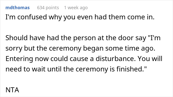 Person Starts Their Wedding On Time, It Offends Their 'Always Late' Parents Who Miss 3/4 Of It