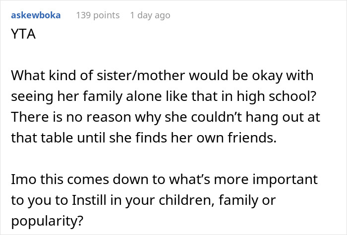 Dad Demands Daughter Invite Friendless Sister To Sit With Her At “Popular” Table, Mom Intervenes Dad Demands Daughter Invite Friendless Sister To Sit With Her At “Popular” Table, Mom Intervenes