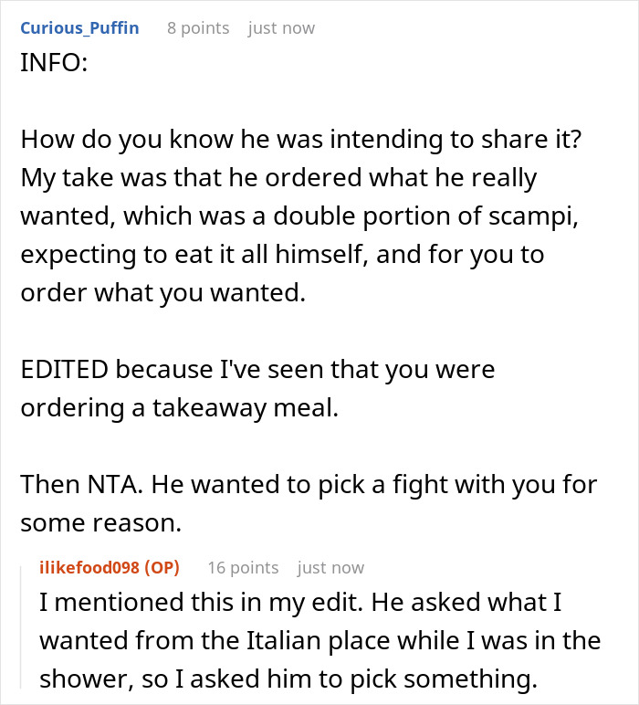 “AITA For Telling My Boyfriend To Order 'Whatever He Wants', Then Getting Upset With His Choice?”