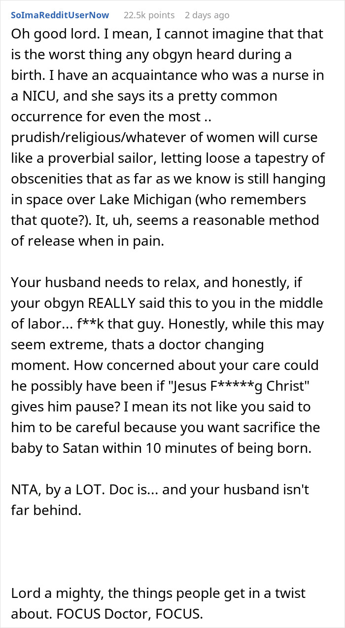 Husband Thinks Wife Should Apologize To Her Doctor For Cursing At Him While Giving Birth