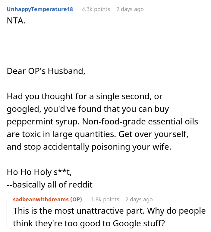 Husband Uses Essential Oil Instead Of Actual Peppermint In Wife’s Gift, She Has A Panic Attack Husband Uses Essential Oil Instead Of Actual Peppermint In Wife’s Gift, She Has A Panic Attack