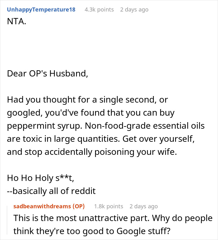 Husband Uses Essential Oil Instead Of Actual Peppermint In Wife’s Gift, She Has A Panic Attack