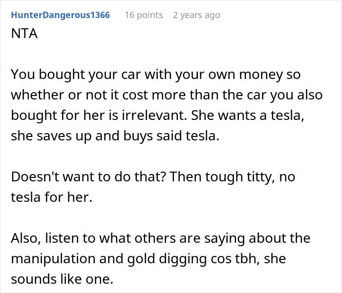 "I Was Being Cheap": GF Freaks Out After BF Refused To Buy Her A Tesla "I Was Being Cheap": GF Freaks Out After BF Refused To Buy Her A Tesla