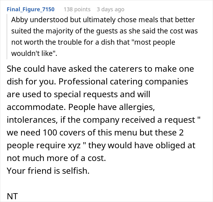 Bride Weeps At Reception As Her Vegetarian Friend Brought Her Own Food When She Wasn’t Catered For Bride Weeps At Reception As Her Vegetarian Friend Brought Her Own Food When She Wasn’t Catered For