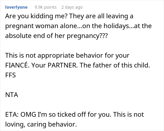 Heavily Pregnant Woman Wonders If She's A Jerk For Asking Her Fiancé To Spend Christmas With Her Heavily Pregnant Woman Wonders If She's A Jerk For Asking Her Fiancé To Spend Christmas With Her