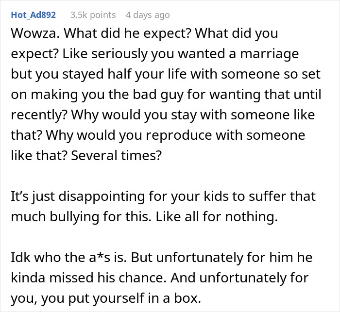 Comment expressing disappointment about a man proposing after 30 years and having 4 kids, met with an eye roll. Comment expressing disappointment about a man proposing after 30 years and having 4 kids, met with an eye roll.