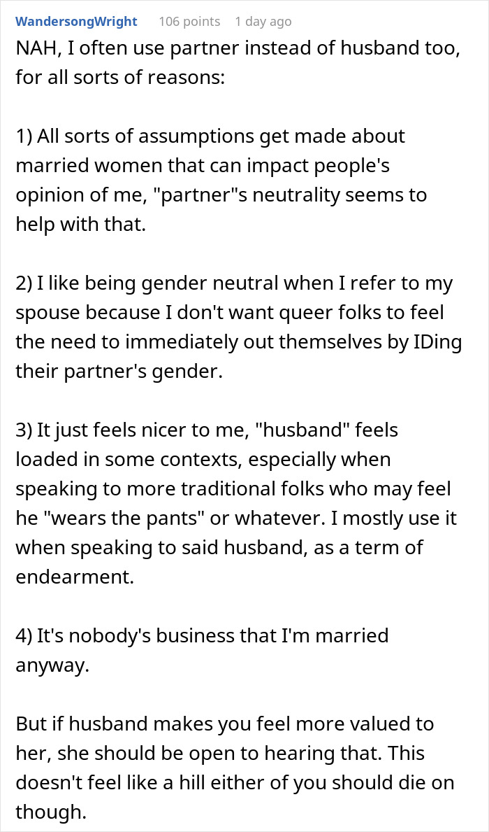 "[Am I The Jerk] For Wanting My Wife To Call Me 'Husband' Instead Of 'Partner'?"