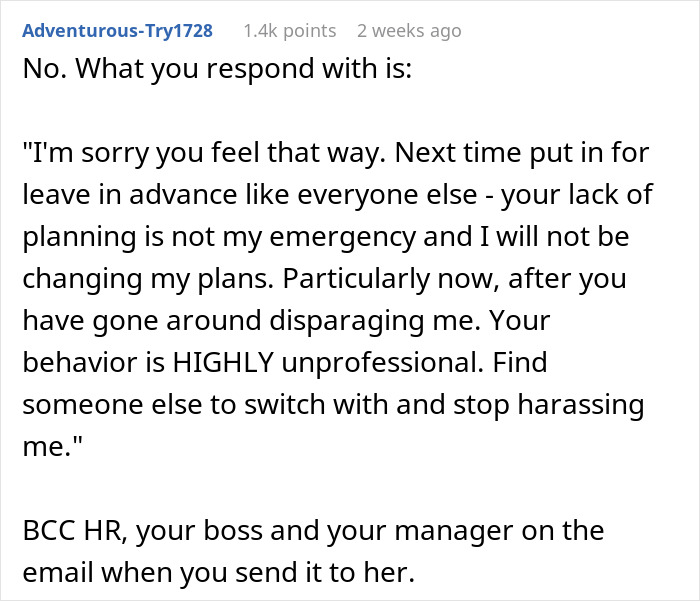 “She Lost It”: Person Refuses To Give Up Their Days Off Just Because They Don’t Have Kids “She Lost It”: Person Refuses To Give Up Their Days Off Just Because They Don’t Have Kids