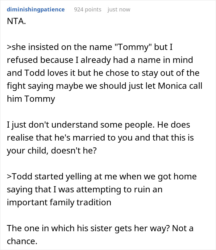 Woman Decides To Pick A Name For Her SIL's Unborn Baby, Her Christmas Party Gets Boycotted In Return Woman Decides To Pick A Name For Her SIL's Unborn Baby, Her Christmas Party Gets Boycotted In Return