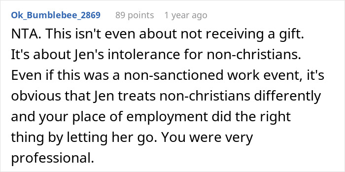 Man’s Uncomfortable Gift Exchange With Devout Christian Ends In Worker Getting Fired
