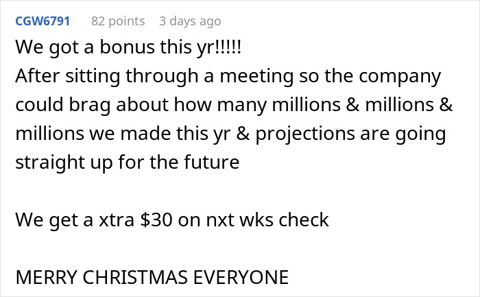 Tone-Deaf Boss Complains About His Holiday Bonus To An Employee Who Got 50 Times Less Tone-Deaf Boss Complains About His Holiday Bonus To An Employee Who Got 50 Times Less