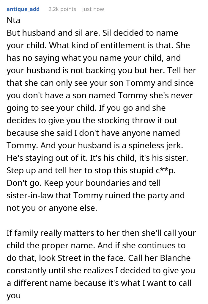 Woman Decides To Pick A Name For Her SIL's Unborn Baby, Her Christmas Party Gets Boycotted In Return Woman Decides To Pick A Name For Her SIL's Unborn Baby, Her Christmas Party Gets Boycotted In Return